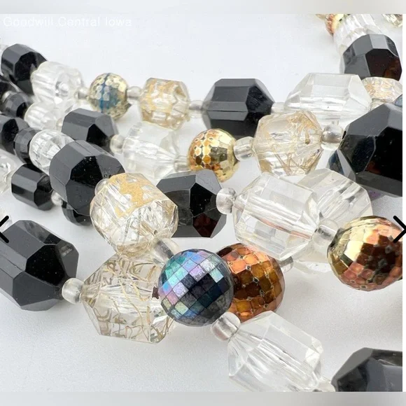 Vintage Germany stamped Black and Gold 5 Strand AB Beaded Necklace - Picture 6 of 14